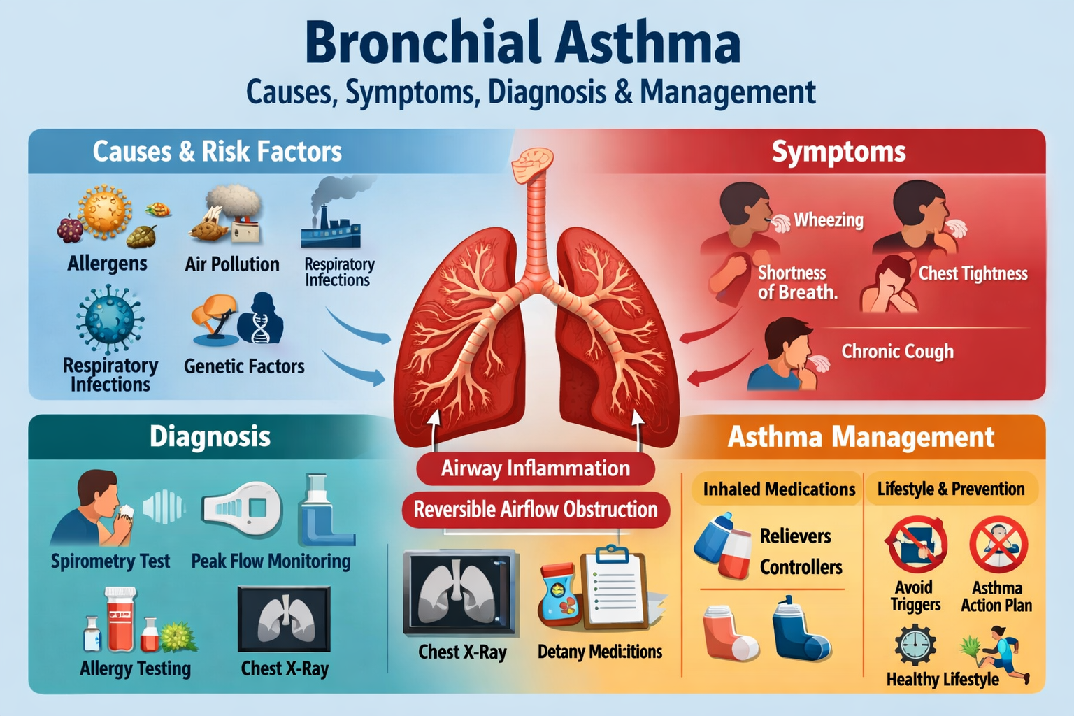Illustration of Bronchial Asthma Causes Symptoms Diagnosis and Stepwise Management symptoms