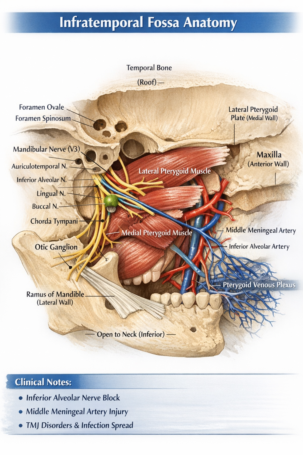 Illustration of Infratemporal Fossa Anatomy Boundaries Contents Nerves Vessels and Clinical Importance symptoms
