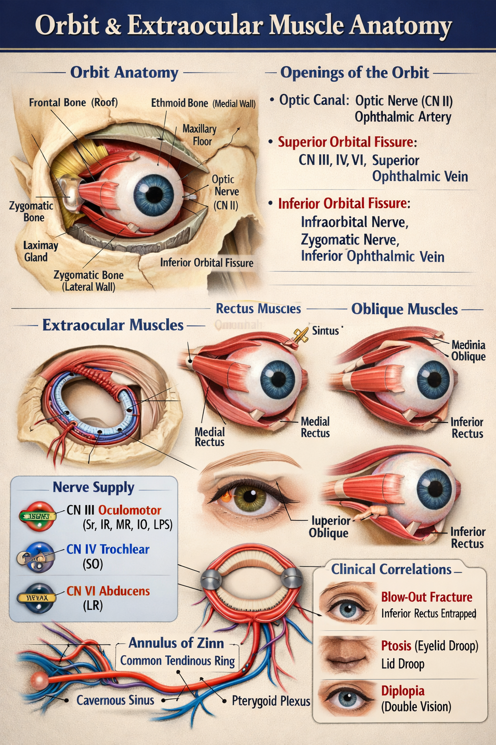 Illustration of Orbit and Extraocular Muscle Anatomy Explained for Medical Students symptoms