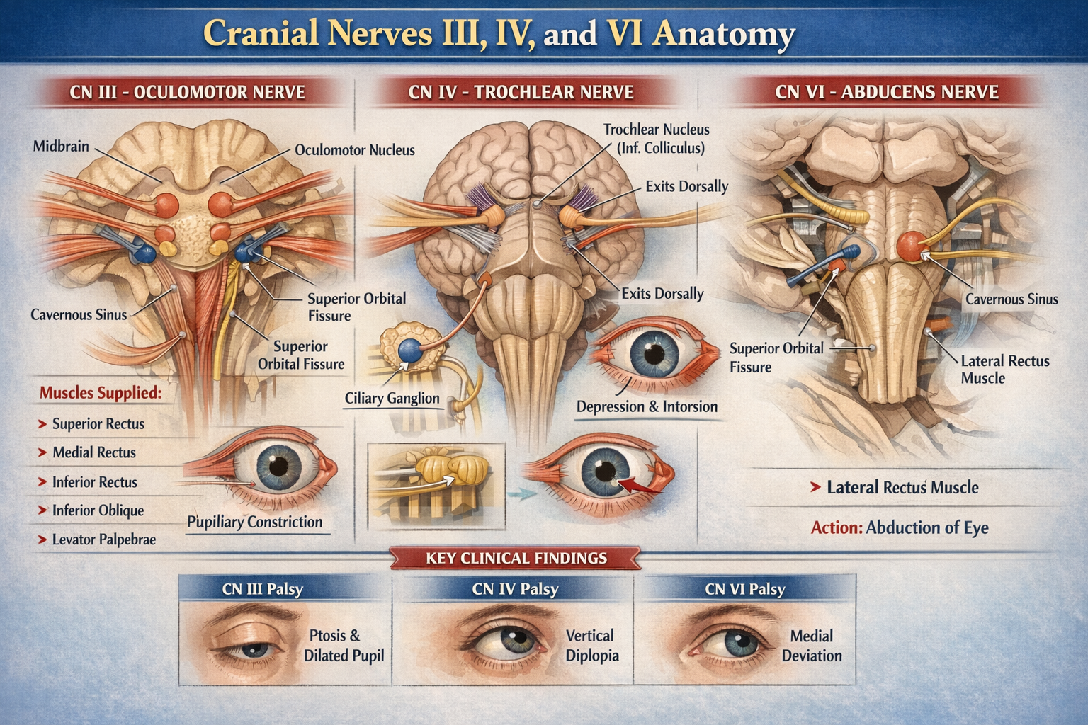 Illustration of Cranial Nerves III IV VI Anatomy Detailed Overview for Medical Students symptoms