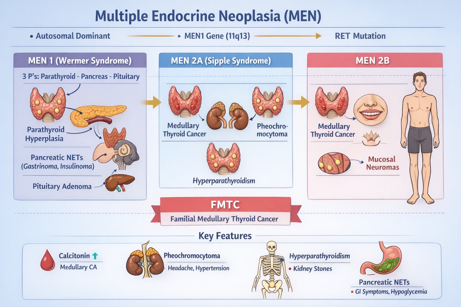 Illustration of Multiple Endocrine Neoplasia Types Causes Symptoms Diagnosis Treatment symptoms