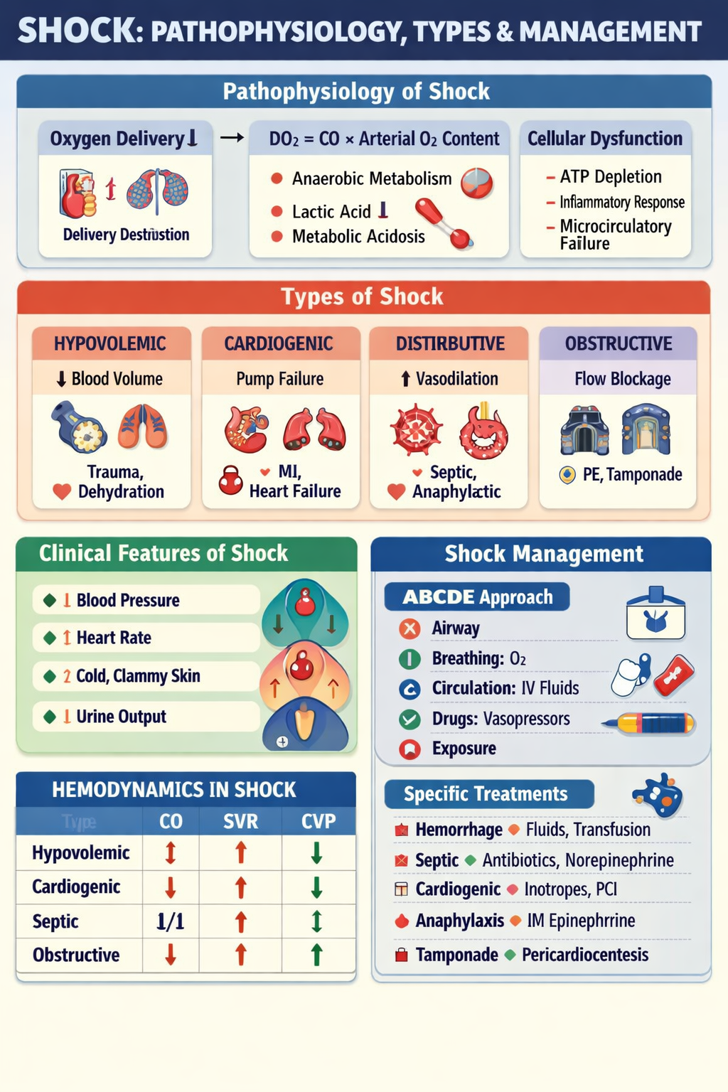 Illustration of Shock Pathophysiology Types and Emergency Management Guide symptoms
