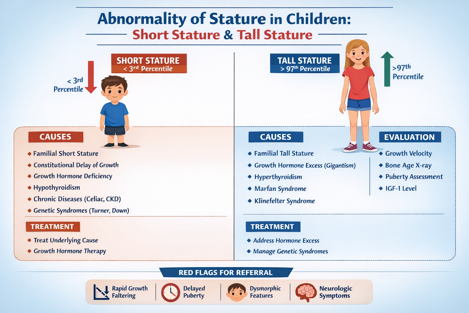 Illustration of Abnormality of Stature in Children: Short Stature, Tall Stature Causes and Management symptoms